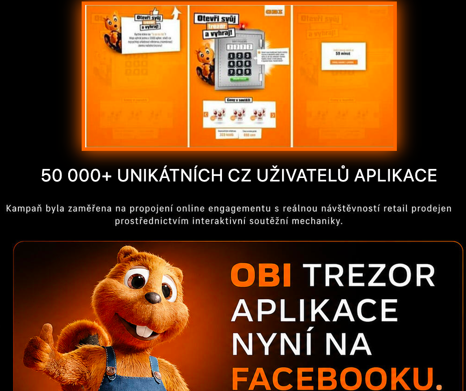 Archivní materiál OBI Bobr Trezor — aplikace a údaj 50 000+ unikátních CZ uživatelů aplikace